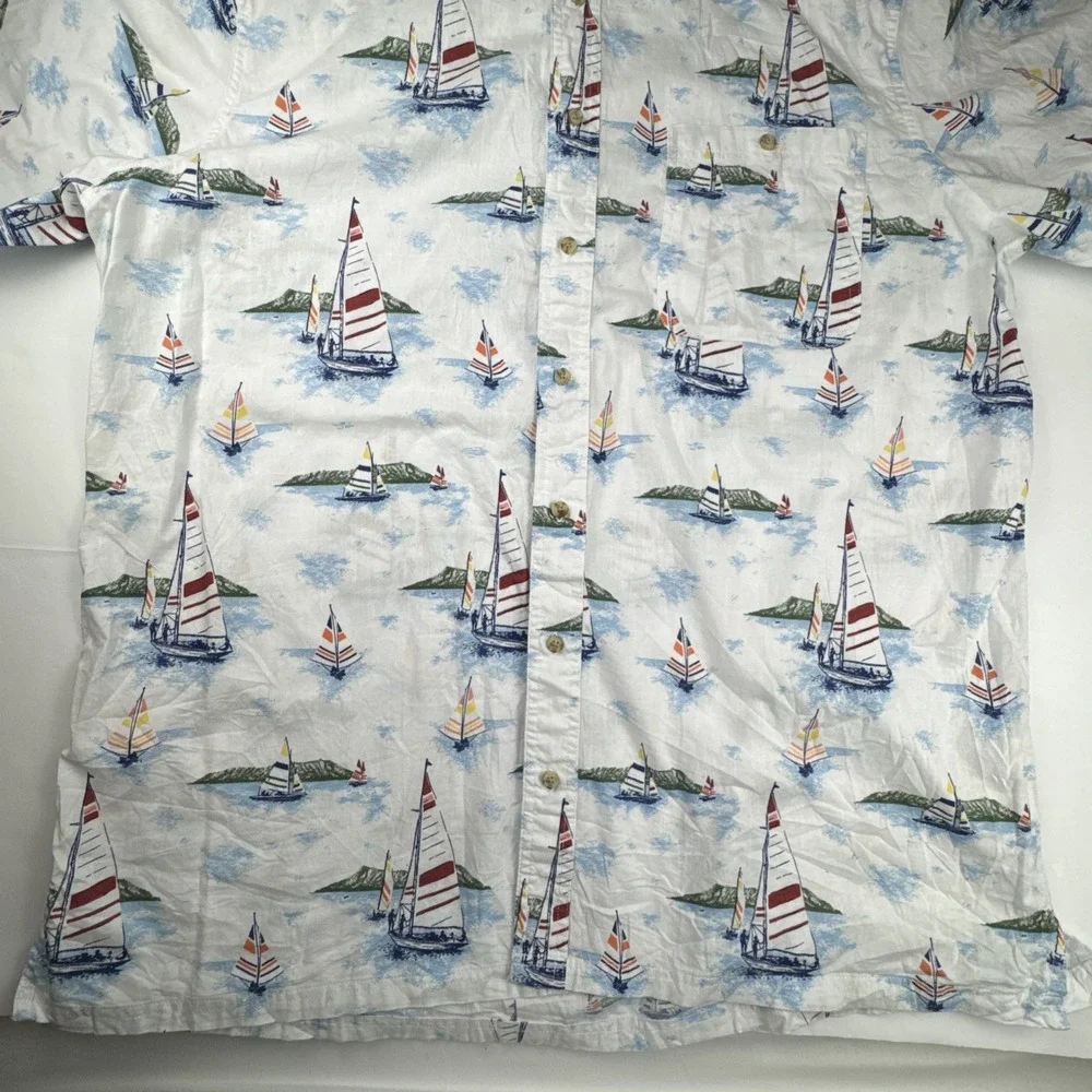 Croft‎ & Barrow Mens Shirt XXL Tall Cotton Sailboat Nautical Coastal Button Down